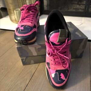 Valentino Vibrant Pink and Black Camouflage Sneakers